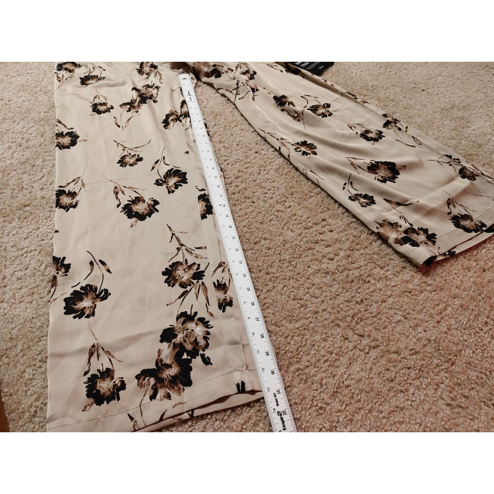 Lulus Women Large Tan Floral‎ Satin Wide Leg High Rise Trousers New - Picture 8 of 8